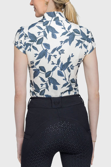 Kastel Denmark Indigo Lithograph Leaf 1/4 Zip Cap Sleeve Shirt